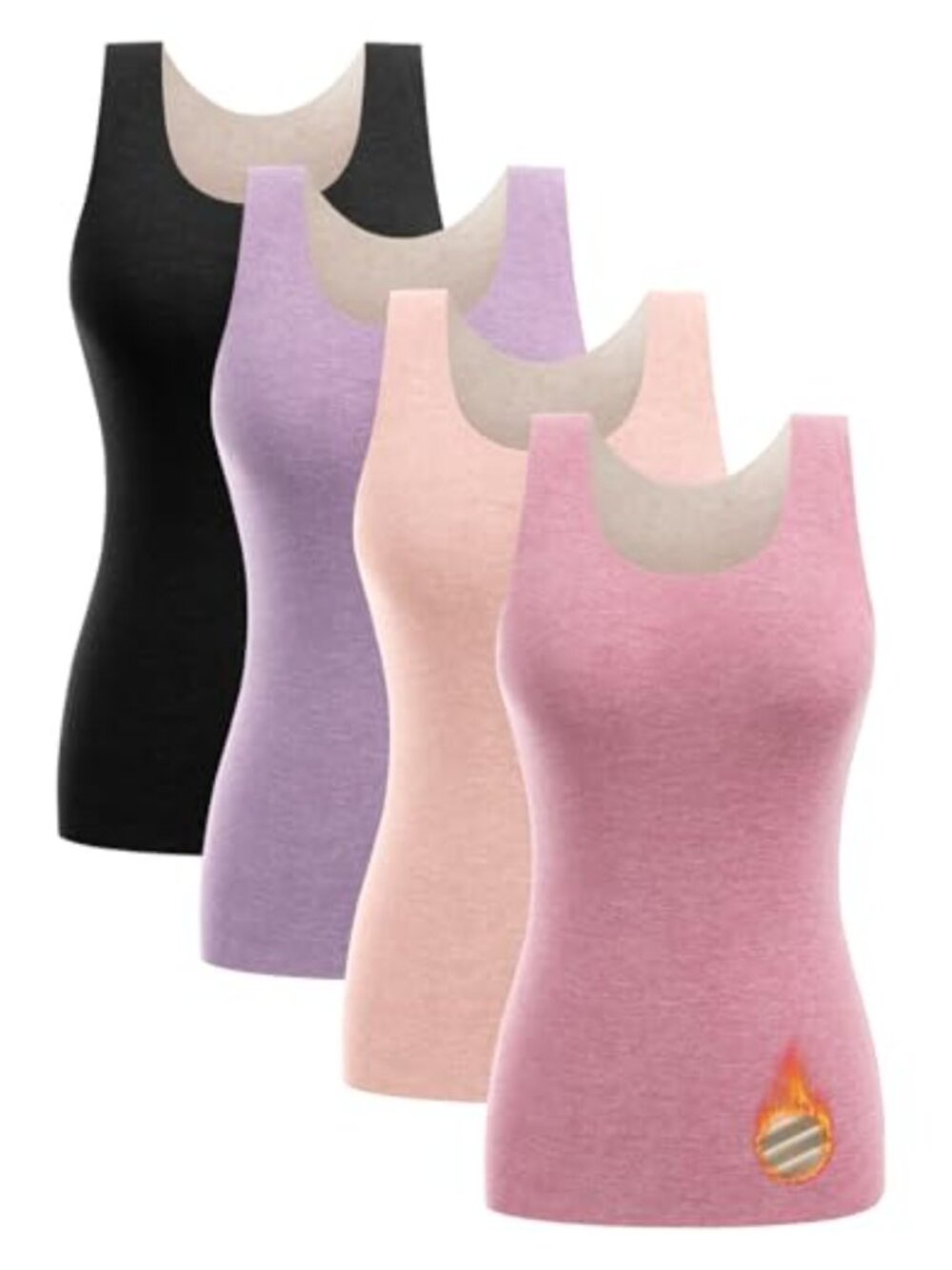4 Pack Women's Fleece Lined Thermal Tank Top Base Layer Scoop Neck Sleeveless